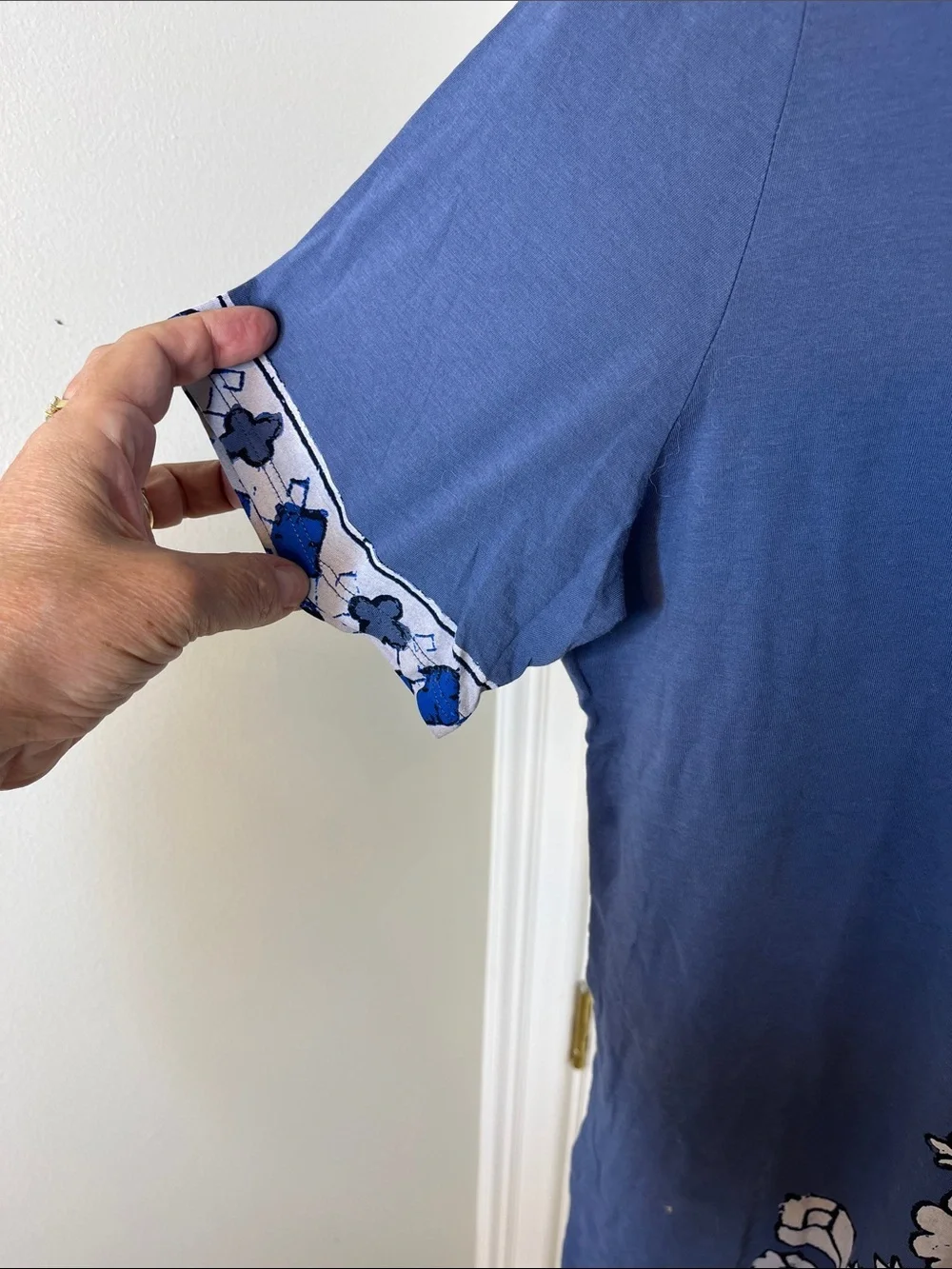 Tory Burch Pima Cotton Graphic Print T-Shirt Blue White Size L NWOT